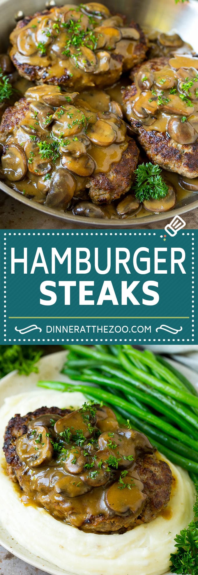 Receta de filetes de hamburguesa con salsa de champiñones |  Filete de Salisbury # hamburguesa # carne molida # champiñones # salsa # cena #dinneratthezoo
