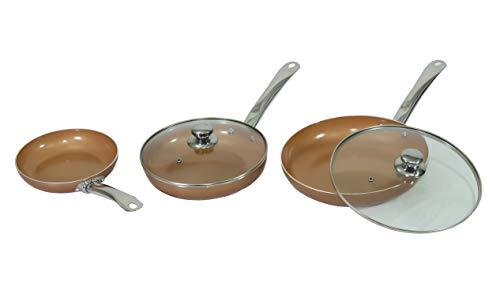 Juego De 3 Sartenes 2 Tapas Color Cobre Copper Pan Apto Para Horno Mango Acero