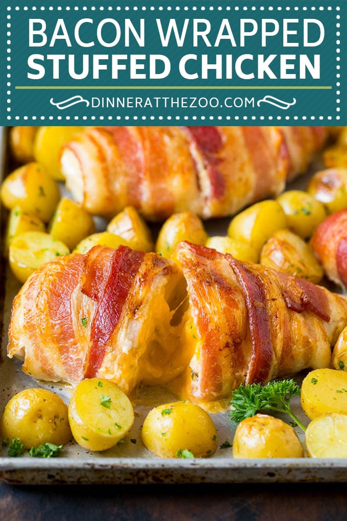 Receta de pechuga de pollo rellena con tocino |  Plato de pollo # Pollo # Cena #onepan #bacon #patate #dinneratthezoo