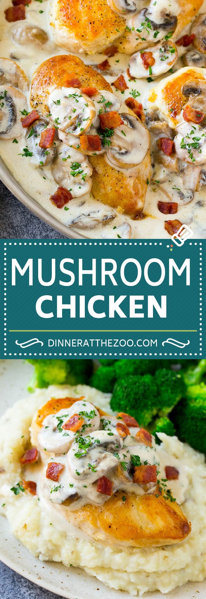 Receta de pollo con champiñones |  Pollo con champiñones |  Pollo con salsa de champiñones # Pollo # Champiñones # tocino # Cena #dinneratthezoo