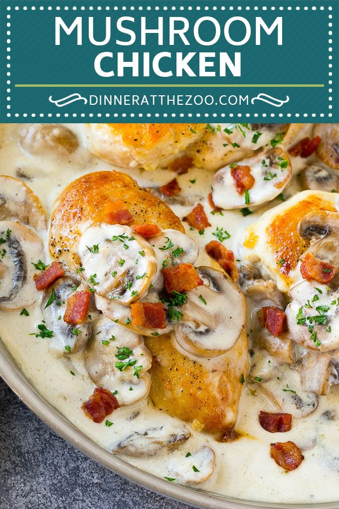 Receta de pollo con champiñones |  Pollo con champiñones |  Pollo con salsa de champiñones # Pollo # Champiñones # tocino # Cena #dinneratthezoo