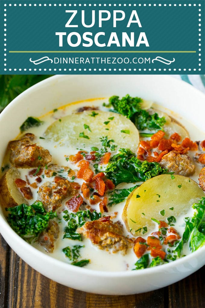Receta de sopa toscana |  Sopa de papas y salchichas #sopa #salchicha #tocino #patata #kale #comida italiana # cena #dinneratthezoo