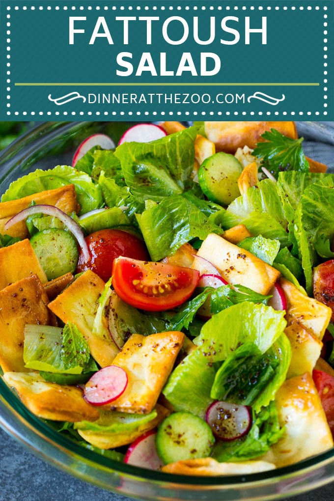 Receta de ensalada fattoush |  Ensalada verde #ensalada # lechuga #tomates # pepino # guarnición #saludable #dinneratthezoo