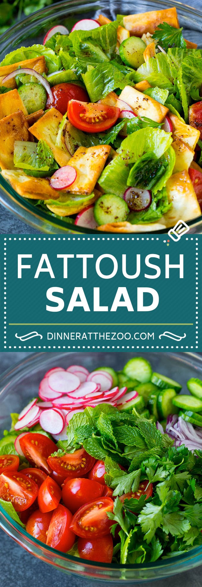 Receta de ensalada fattoush |  Ensalada verde #ensalada # lechuga #tomates # pepino # guarnición #saludable #dinneratthezoo