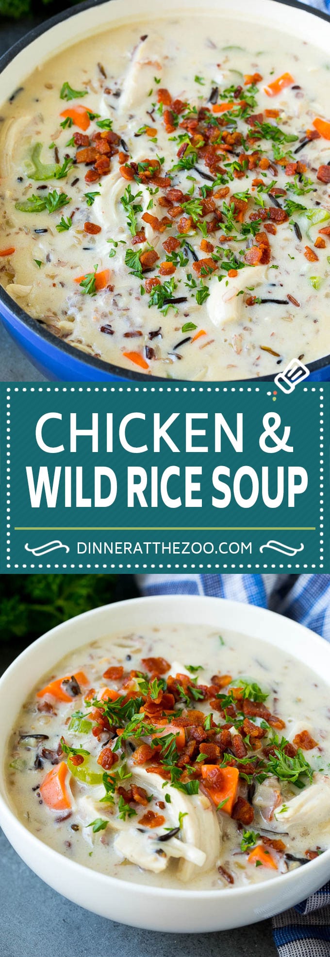 Receta de sopa de pollo y arroz salvaje |  Sopa cremosa de pollo # pollo # arroz #sopa # tocino # cena #dinneratthezoo