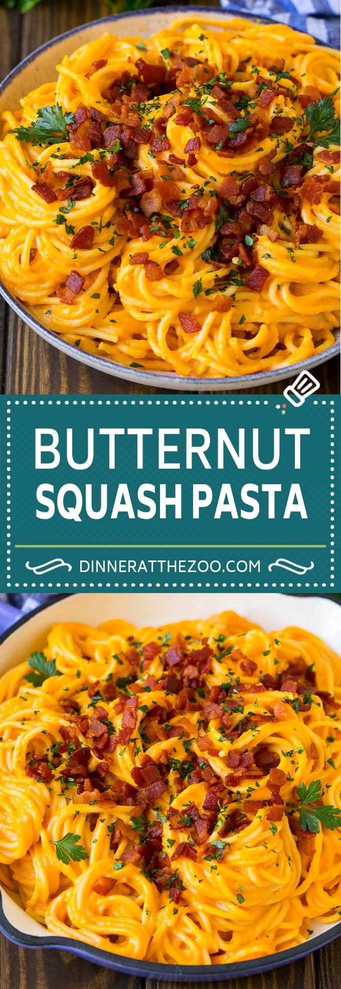 Receta de pasta de calabaza butternut #pasta #squash #bacon #fall #dinner #dinneratthezoo