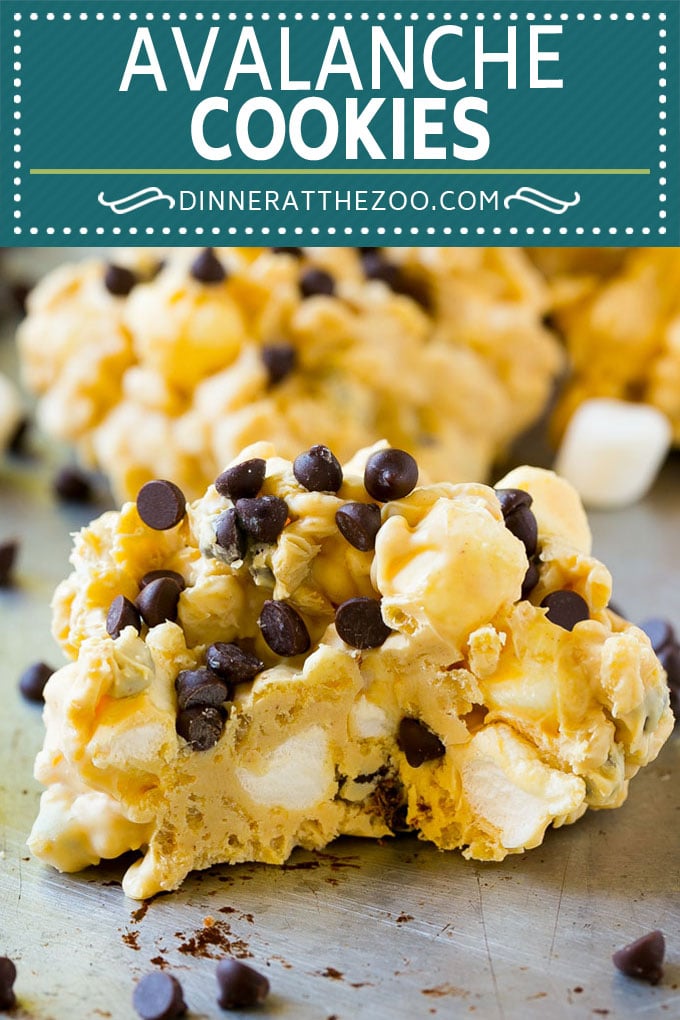 Receta de galletas Avalanche |  Receta de galletas sin hornear |  Receta fácil de galletas |  Corteza de avalancha #cookies #nobake # mantequilla de maní #marshmallow #chocolate #postre #dinneratthezoo