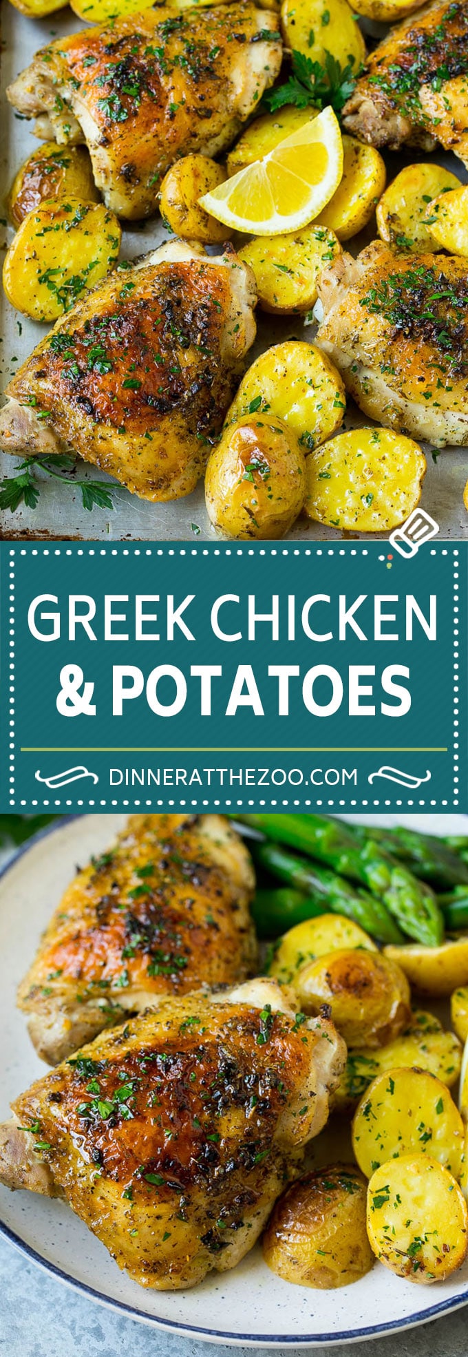 Receta griega de pollo y papa |  Cena en un plato caliente |  Muslos de pollo asado # poulet #chickenthighs # ​​ajo #patoes #onepotmeal #dinner #Cazuelas online#cleaneating