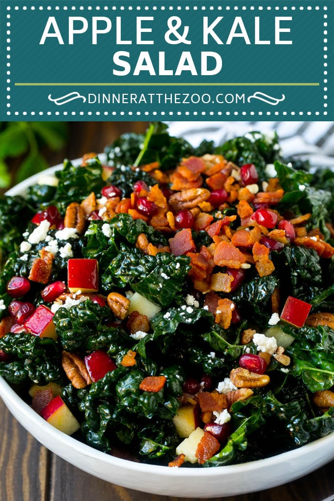 Receta de ensalada de manzana y col rizada |  Receta de col rizada |  Ensalada de otoño #kale #Manzanas #Tocino #Ensalada #feta #Cena #Almuerzo #dinneratthezoo