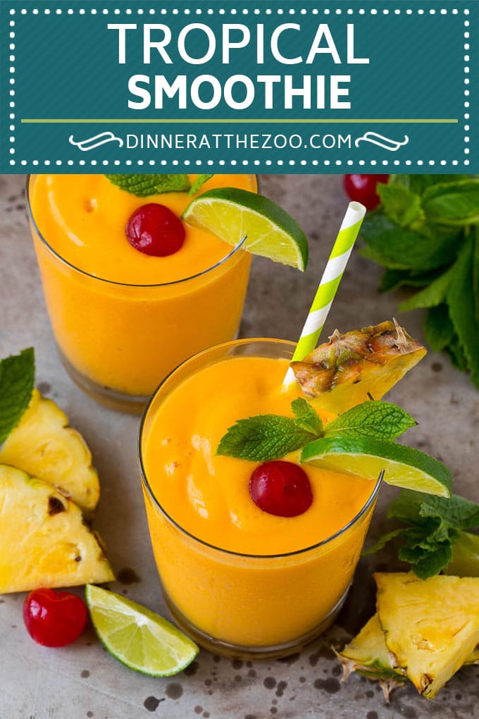 Receta de batido tropical |  Batido de mango |  Batido de piña #smoothie #mango #ananas #banana #drink #dinneratthezoo