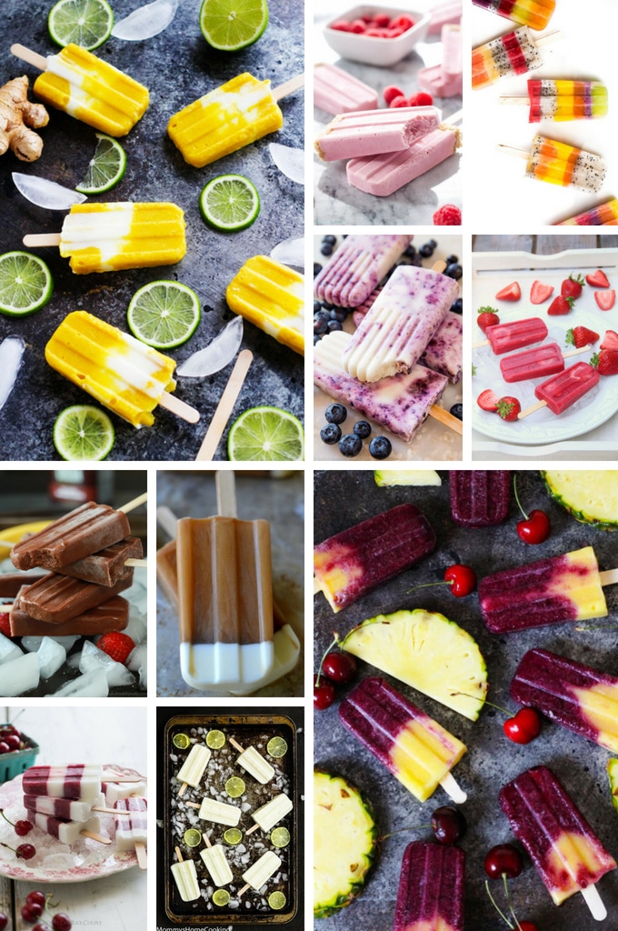 Postres helados como paletas de mango, cereza, café y lima.