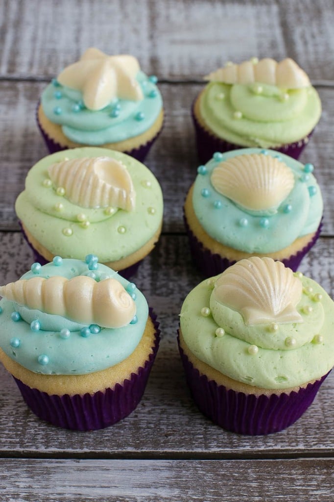 Cupcakes de vainilla - Fiesta de cumpleaños en el fondo del mar
