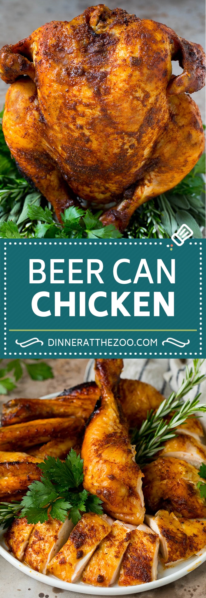 Este pollo en lata de cerveza es un pollo entero recubierto con especias caseras para barbacoa, luego se coloca en una lata de cerveza y se asa a la parrilla a la perfección ahumado y tierno.