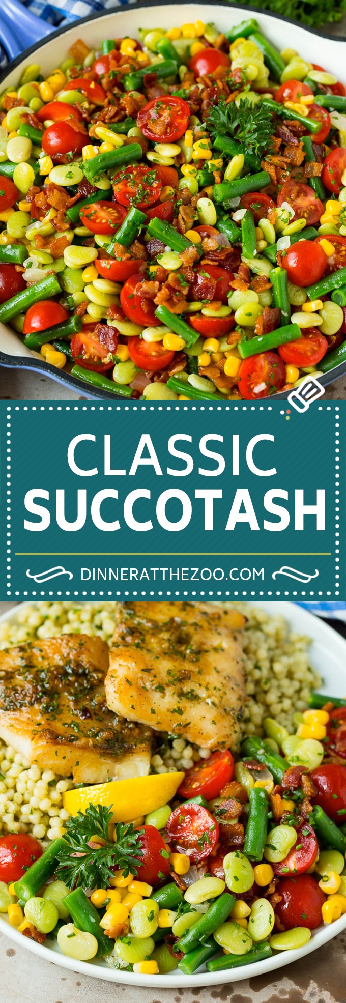 Esta receta de succotash es una combinación de tocino, maíz, tomates y frijoles de Lima, todos cocinados juntos para crear una guarnición colorida y deliciosa.