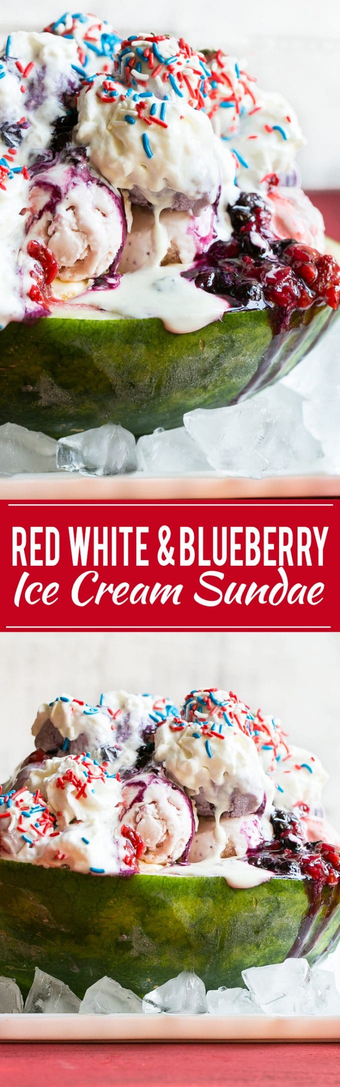 Receta de helado rojo, blanco y arándano |  Taza con salsa de arándanos |  Taza con salsa de fresa |  Aderezo de helado de malvavisco |  Helado de fresa, arándano y malvavisco