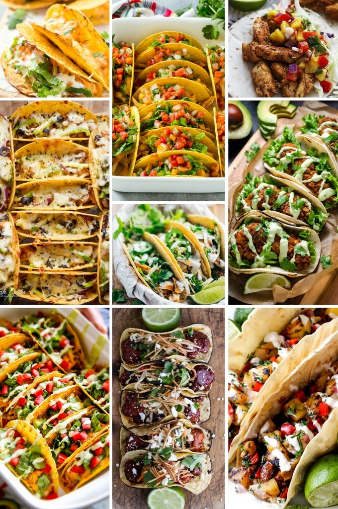Recetas de tacos de pollo que incluyen tacos coreanos, tacos de pollo ancho, tacos de pollo frito y otras opciones deliciosas.