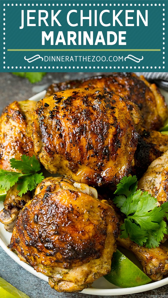 Esta marinada de pollo Jerk es una combinación de aceite de oliva, jugo de lima, hierbas frescas, chiles y muchas especias.