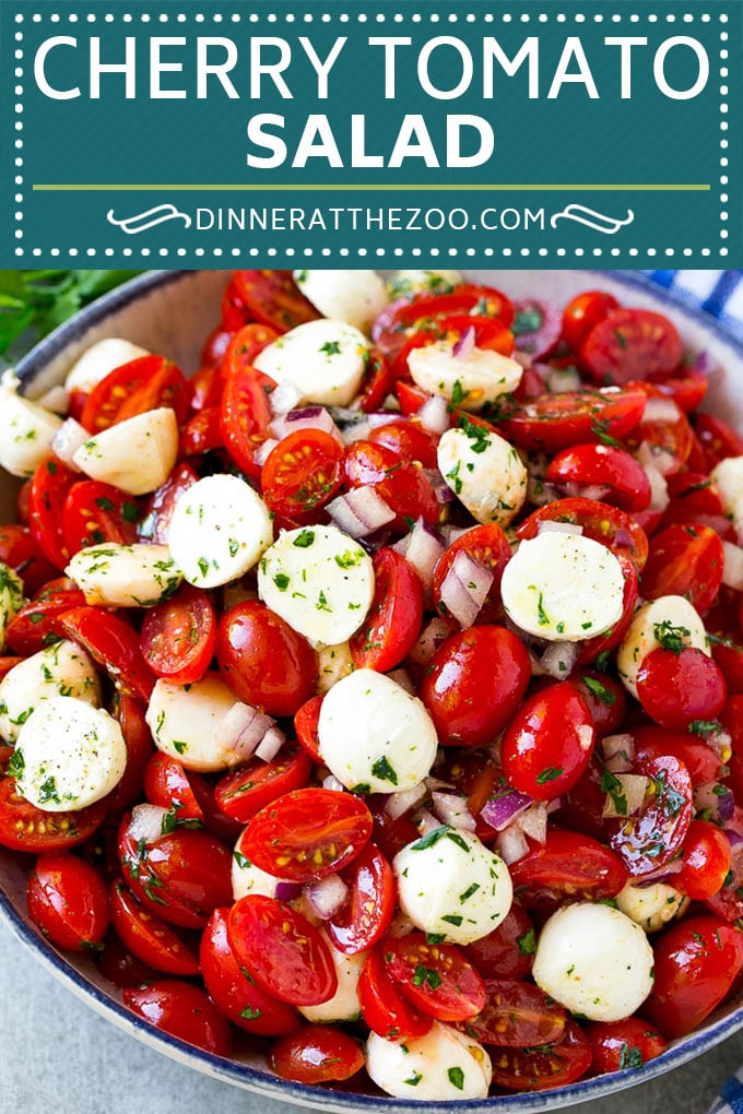 Receta de ensalada de tomate cherry |  Ensalada de tomate y mozzarella |  Ensalada Caprese |  Ensalada de tomate #tomates #ensalada #tomatosalad #caprese #dinneratthezoo