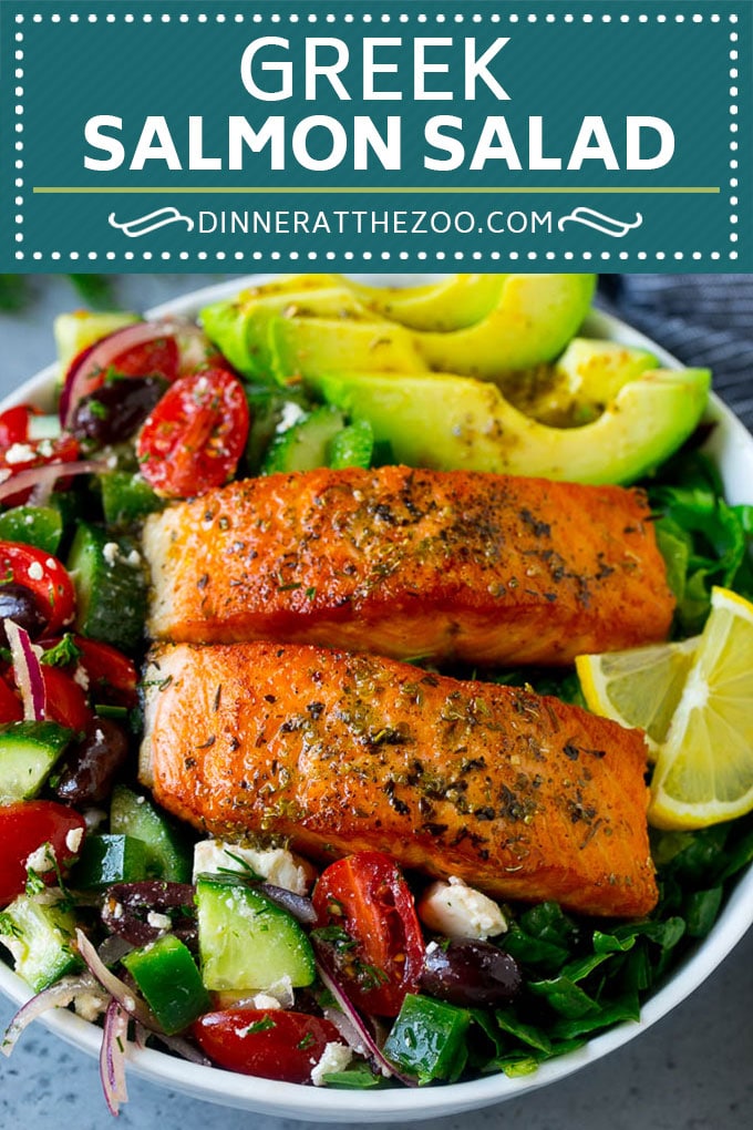 Receta de ensalada de salmón griego |  Receta de salmón baja en carbohidratos |  Ensalada de salmón #Salmón # Mariscos # Pescado # bajo en carbono # keto # Almuerzo #Cazuelas online#salud
