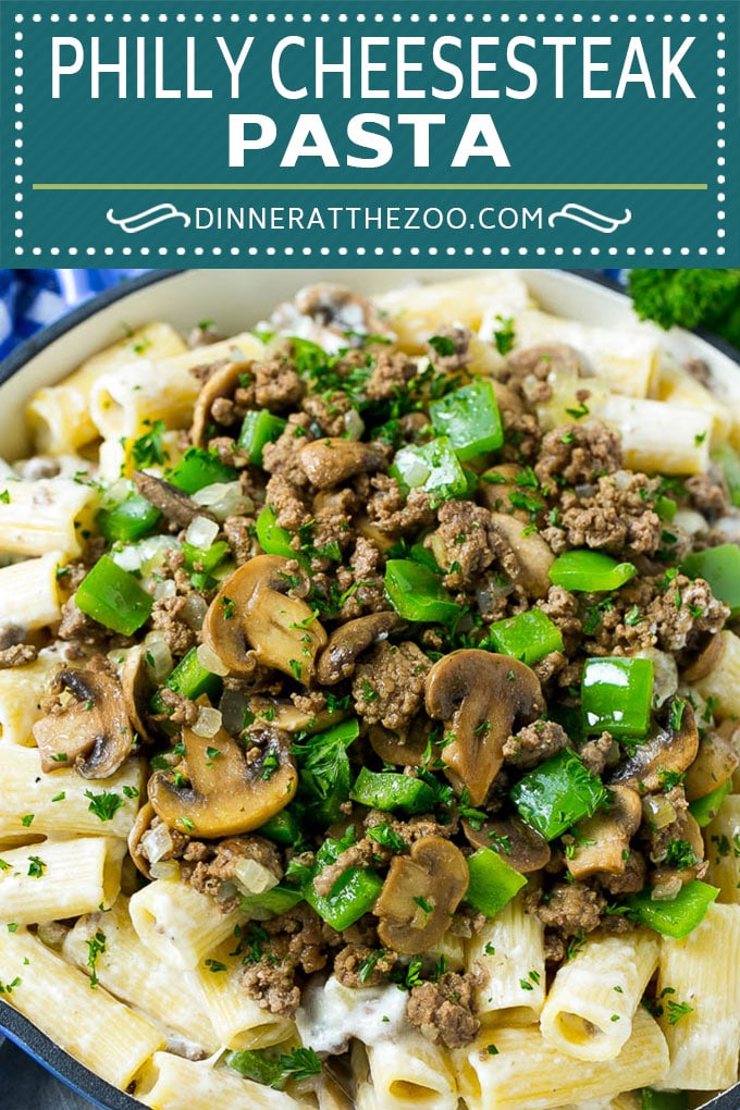 Pasta Philly Cheesesteak |  Pasta de carne molida |  Pasta cremosa #phillycheesesteak #beef #pasta #peppers #mushrooms #dinner #dinneratthezoo