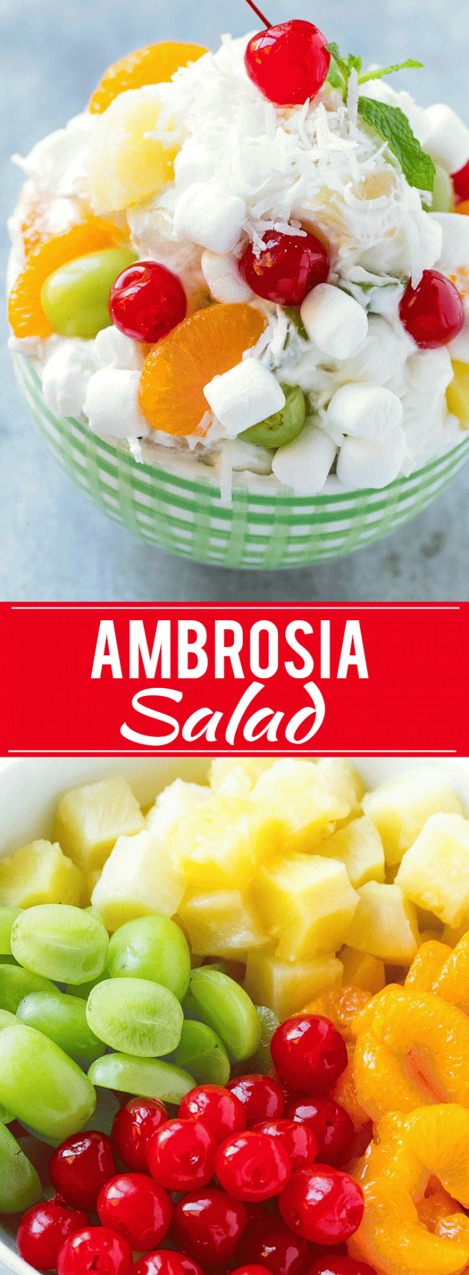 Receta de ensalada de ambrosía |  Ensalada de frutas |  Plato de comida compartida #fruta #ensalada de frutas #coco # malvaviscos #postre #dinneratthezoo