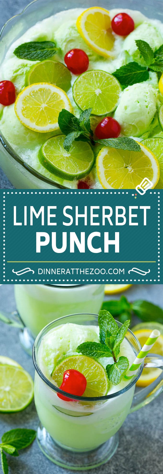 Ponche de sorbete de lima |  Receta Party Punch |  Receta de ponche de sorbete |  Receta de limonada # sorbete # ponche # limón # bebida #dinneratthezoo