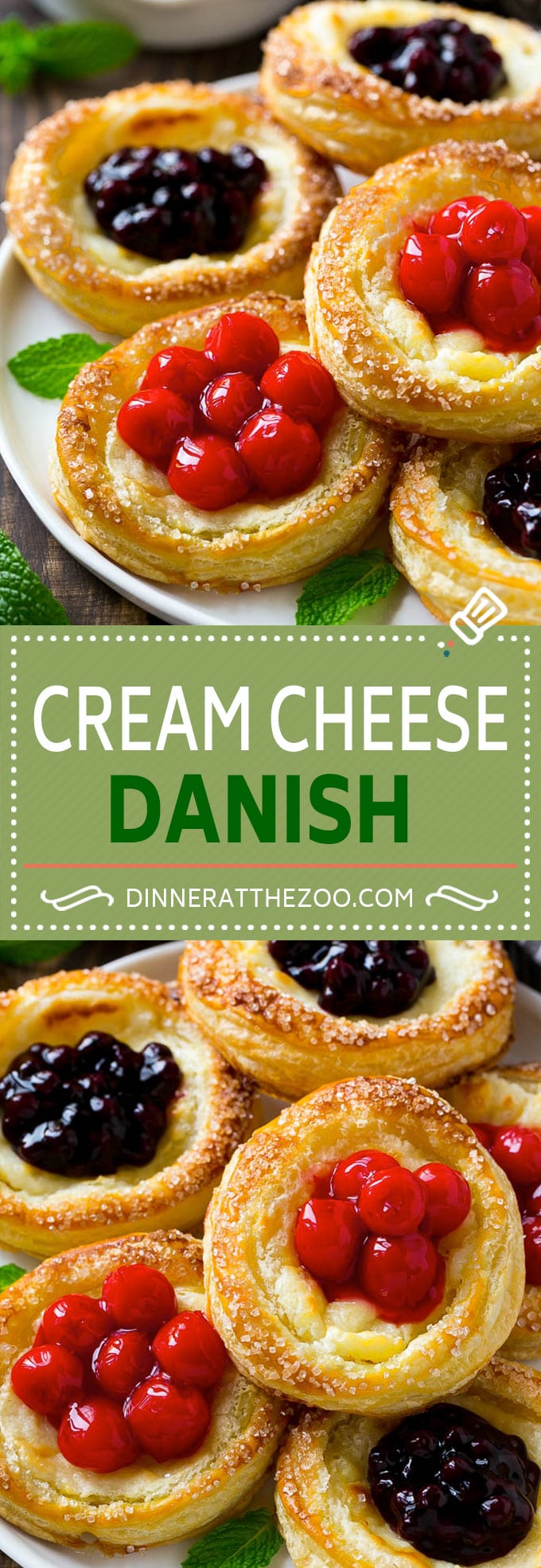 Receta de queso crema danés |  Queso crema danés y frutas |  Queso crema danés y cereza |  Pasteles para el desayuno #danish #pastries #breakfast #brunch #dinneratthezoo