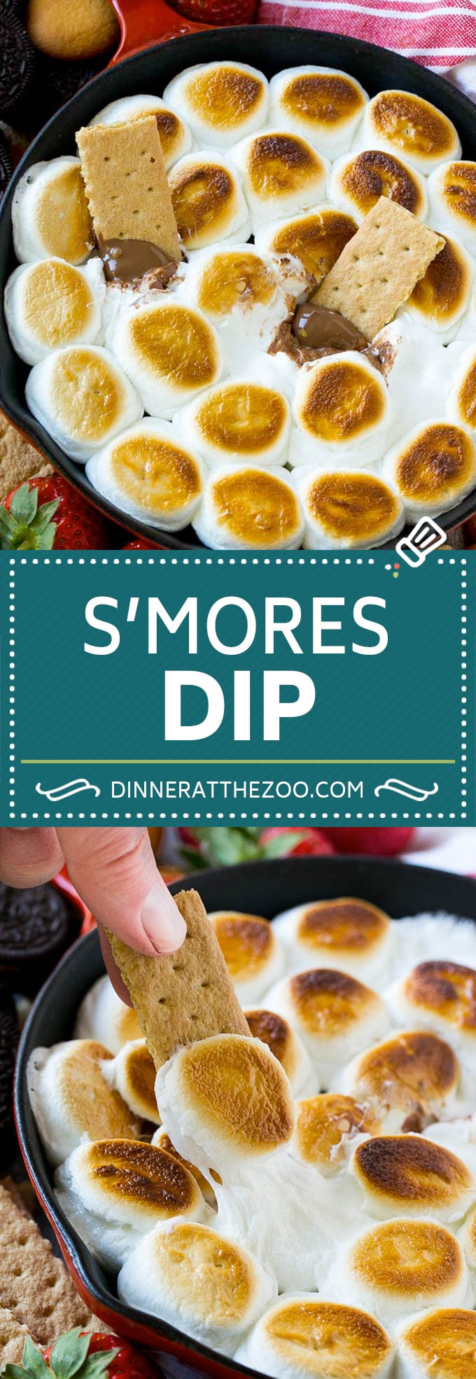 Receta S'mores Dip |  Estufa S'mores |  S'mores al forno #smores #dip #chocolate #marshmallow #dessert #dinneratthezoo