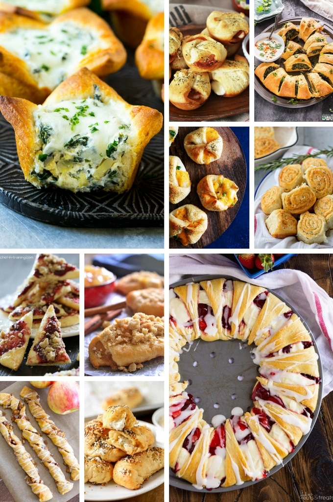 Recetas de croissant roll que incluyen bombas de pizza, panecillos de tarta de manzana y sándwiches.