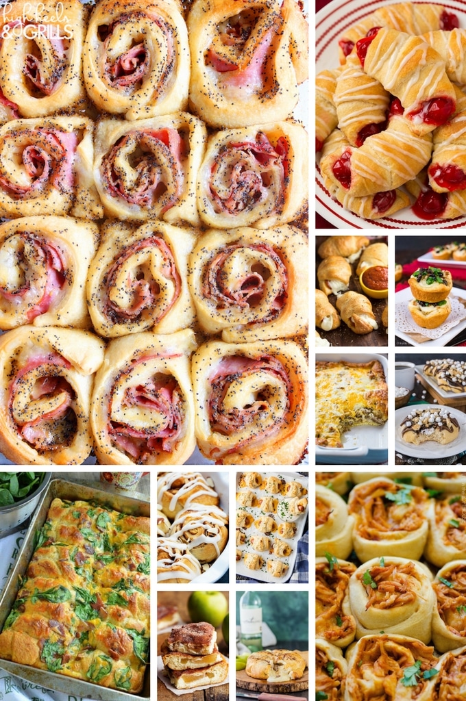 Recetas de croissant roll que incluyen aperitivos, desayunos, panecillos de canela, postres y opciones de comida.