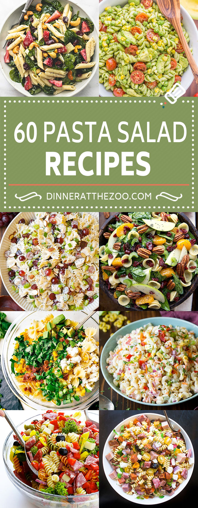 60 recetas de ensalada de pasta |  Ensalada de pasta fácil |  Ensalada de macarrones |  Ensaladas de verano #ensaladas #pasta #pastasalad #sidedish #dinneratthezoo