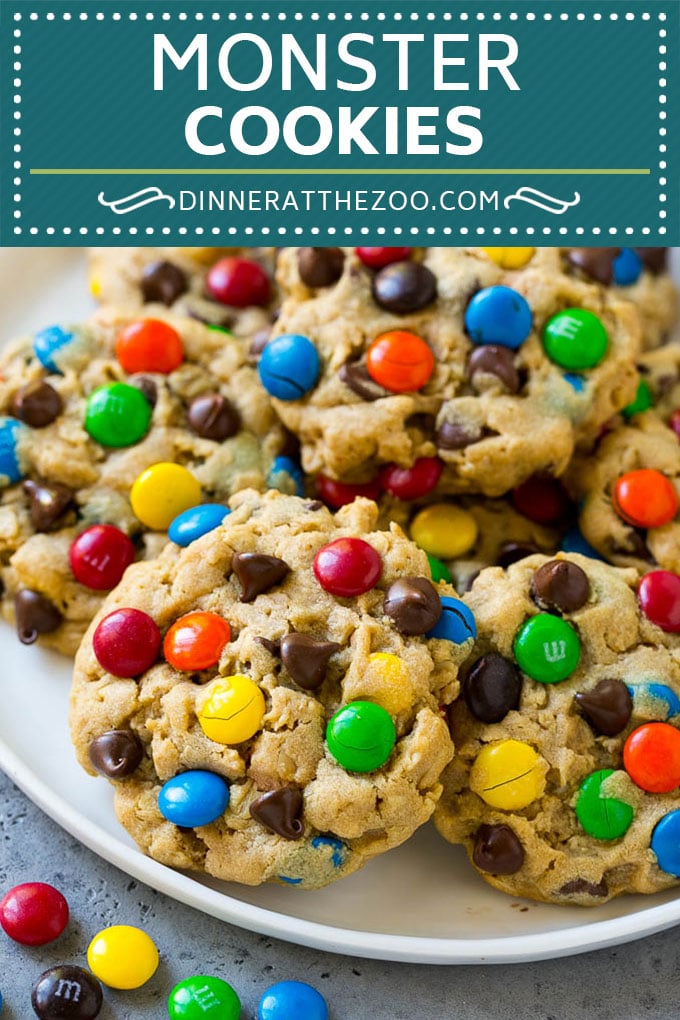 Receta de Cookie Monster |  Galletas de avena |  Galletas de mantequilla de maní |  Galletas M & M's # hornear # galletas # postre # mantequilla de maní # chocolate #dinneratthezoo