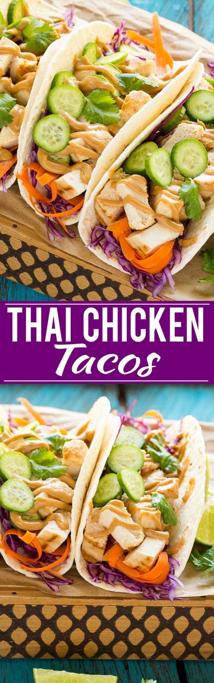 Receta de taco de pollo tailandés |  Tacos tailandeses de pollo con salsa de maní |  Salsa de maní |  Tacos tailandeses