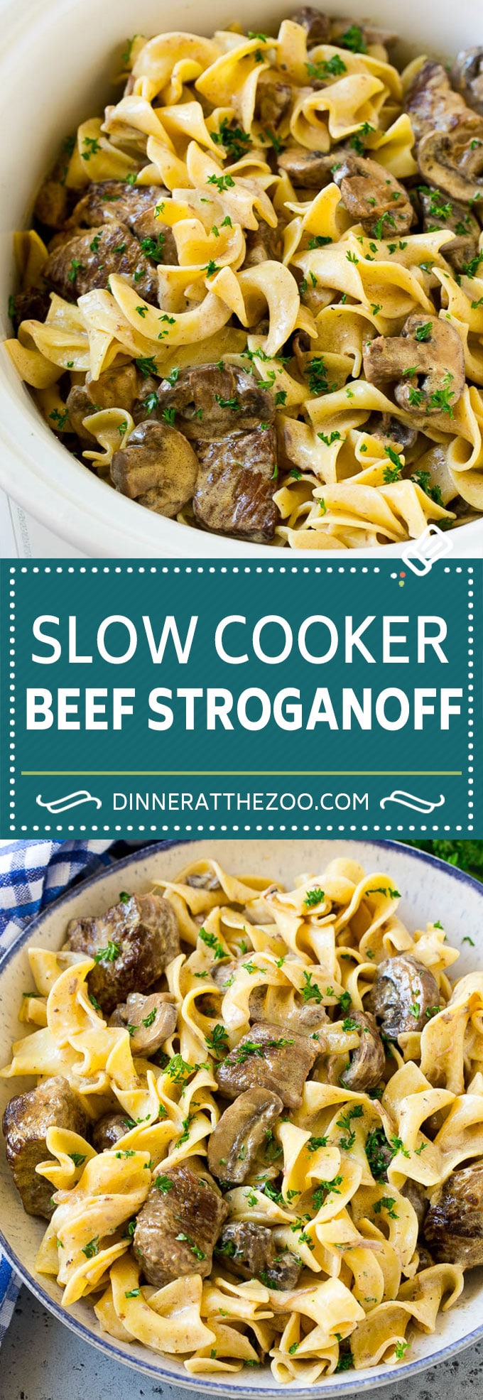 Receta Stroganoff de carne de res en olla de cocción lenta |  Crock Pot Beef Stroganoff |  Receta de carne de res #slowcooker #crockpot #beef #mushrooms #pasta #dinner #dinneratthezoo