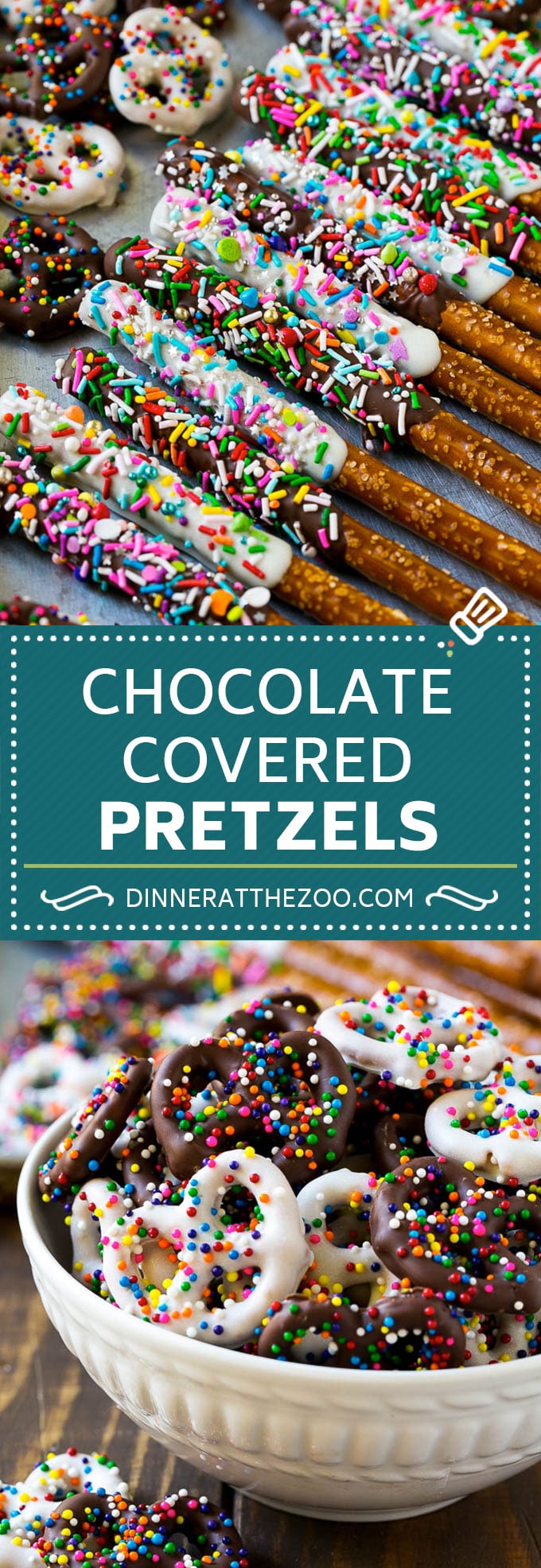Receta de pretzels cubiertos de chocolate |  Espolvorear con pretzels |  Postre sin hornear # pretzel #chocolate #prinkles #candy #dinneratthezoo