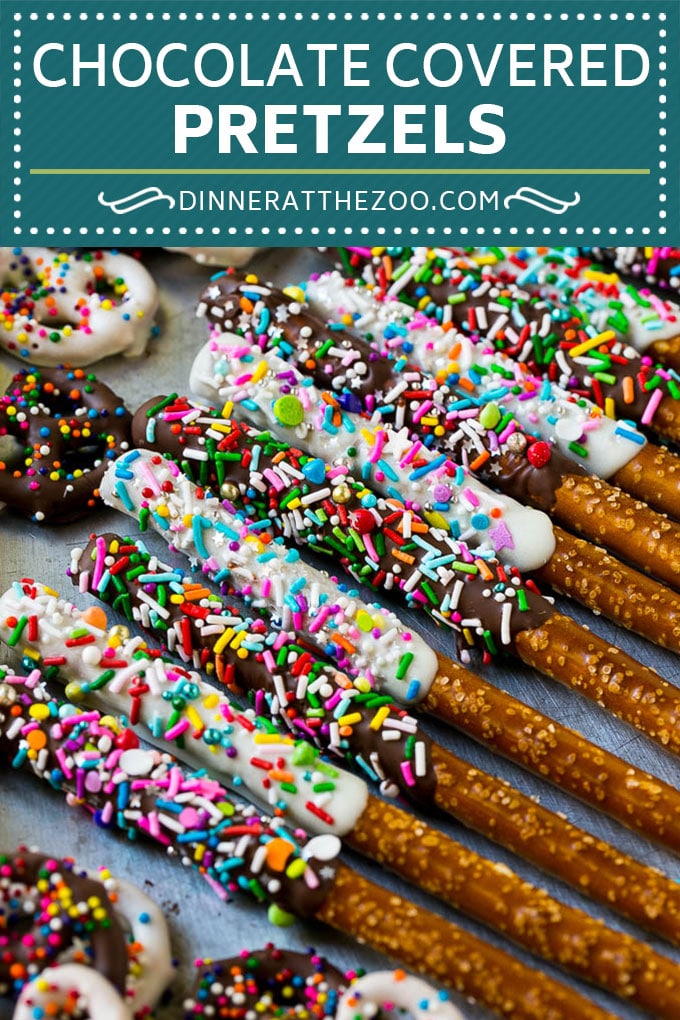 Receta de pretzels cubiertos de chocolate |  Espolvorear con pretzels |  Postre sin hornear # pretzel #chocolate #prinkles #candy #dinneratthezoo