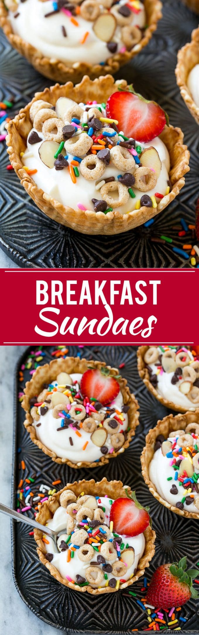 Desayunos Sundaes |  Idea de desayuno para niños #desayunos #yogur # cereales # plátano #dinneratthezoo