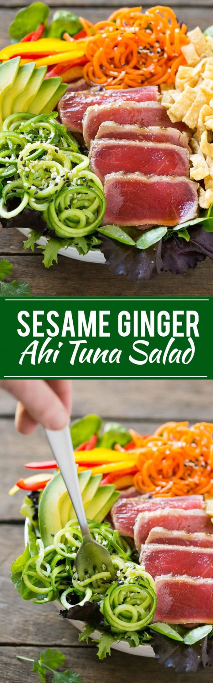 Receta de ensalada de atún con aleta amarilla con aderezo de jengibre y sésamo |  Ensalada de atún |  Ensalada de mariscos #ahi # atún # ensalada # cena # almuerzo #dinneratthezoo