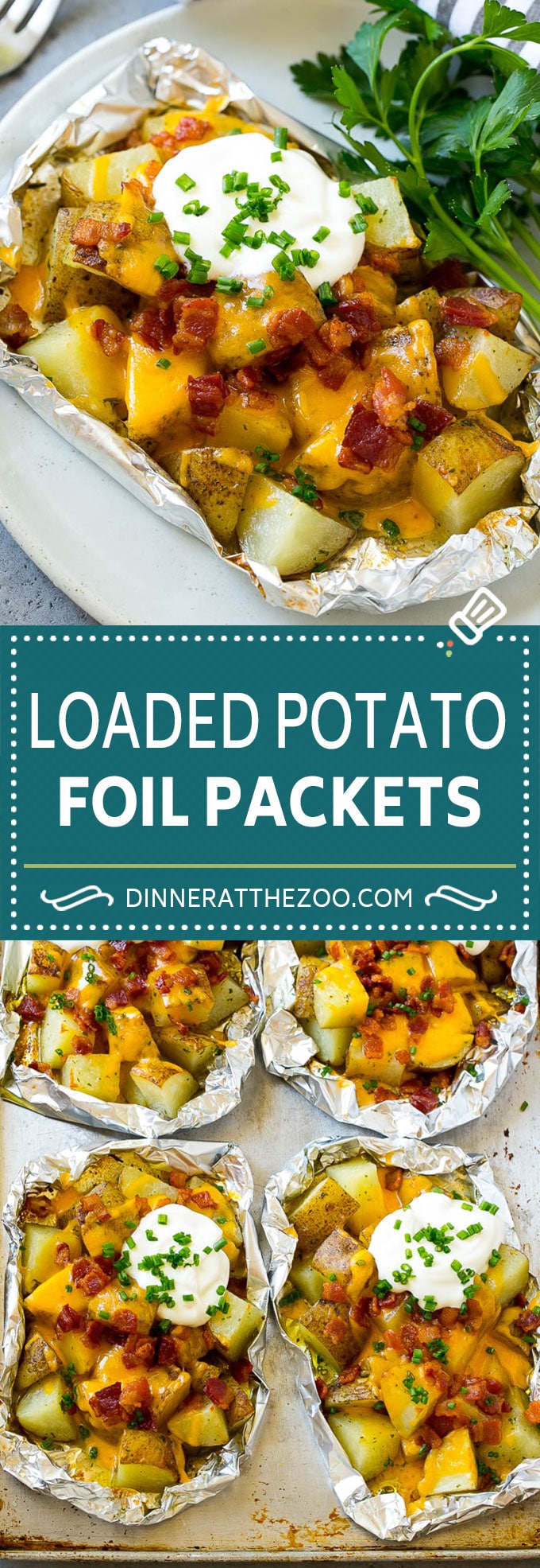 Patatas a la plancha en papel de aluminio |  Bolsas de papel de patata |  Patatas cargadas # patatas # tocino # queso # parrilla # guarnición #dinneratthezoo
