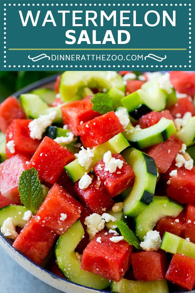 Receta de ensalada de sandía |  Ensalada de sandía y queso feta |  Ensalada de sandía y pepino # Sandía # Pepinos # Ensalada #Dinneratthezoo