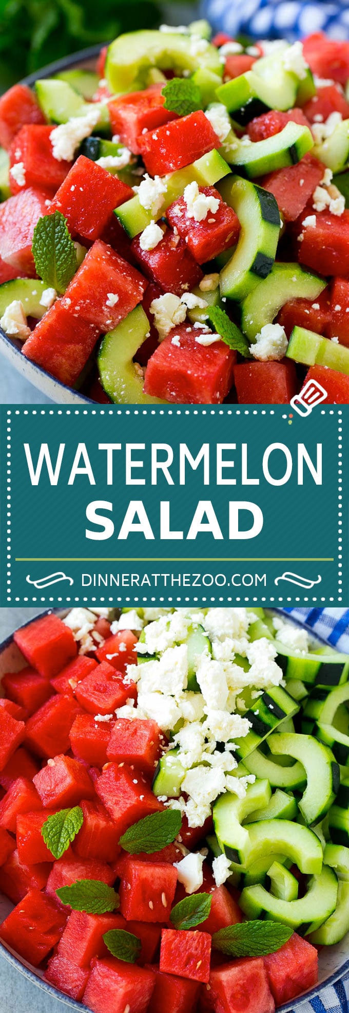 Receta de ensalada de sandía |  Ensalada de sandía y queso feta |  Ensalada de sandía y pepino # Sandía # Pepinos # Ensalada #Dinneratthezoo