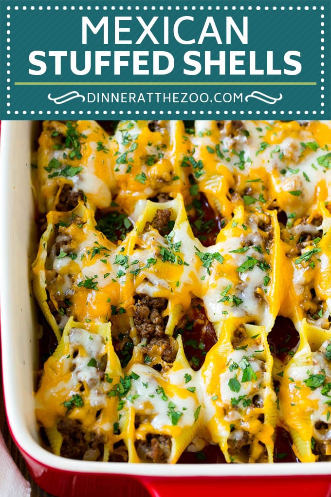 Receta Mexicana De Mariscos Rellenos |  Conchas rellenas |  Pasta mexicana # cena # pasta # Mexicana # carne de res # fideos # queso #dinneratthezoo