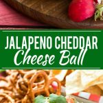 Esta bola de queso cheddar y jalapeño está llena de sabor picante mexicano y solo toma unos minutos prepararla.  ¡La merienda perfecta para el día del partido!  Anuncio de #KickUpTheFlavor