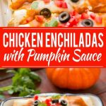 ¡La calabaza no es solo de postre! Estas enchiladas de pollo están hechas con una salsa de calabaza aterciopelada que es totalmente sabrosa y una forma inesperada de convertir las enchiladas en un plato digno de una compañía. #ChooseSmart Ad