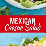 Esta receta de ensalada César mexicana presenta lechuga romana crujiente mezclada con un aderezo cremoso de cilantro, luego cubierta con una variedad de ingredientes divertidos.  ¡Es una ensalada César de una manera completamente nueva que podría ser incluso mejor que la original!