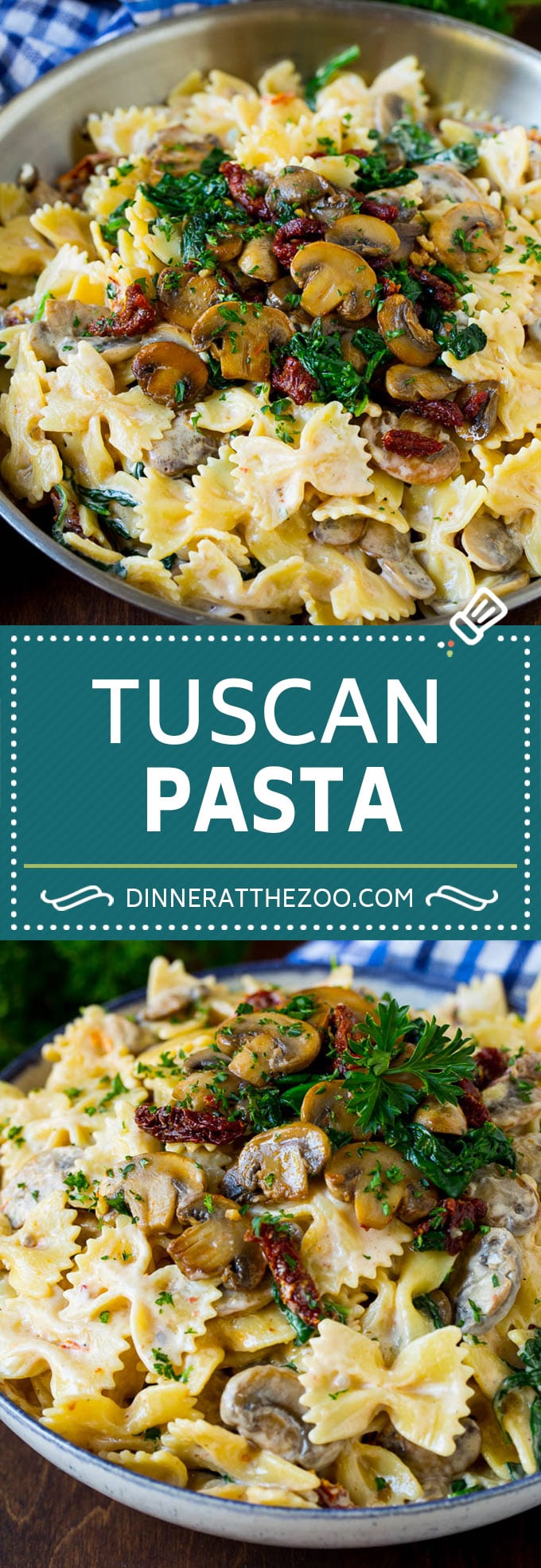Receta Farfalle Toscane #pasta #cheese #spinach #mushrooms #dinner #dinneratthezoo