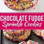 Estas galletas de chispas de chocolate negro son una galleta de azúcar suave cubierta con un relleno rico y cremoso y terminadas con chispas de arco iris.  ¡El regalo perfecto para las vacaciones o cualquier ocasión festiva!  #bakingwithbetty #ad