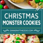 Receta de galletas de Navidad Monster |  Galletas de avena |  Galletas de mantequilla de maní |  M & M's Cookies # hornear # galletas # postre # mantequilla de cacahuete #chocolate #Cazuelas online#navidad #prinkles