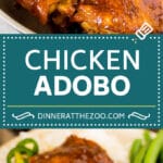 Este adobo de pollo es un plato filipino hecho con trozos de pollo cocidos a fuego lento en una salsa dulce y salada.