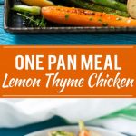 Esta receta de pollo con limón y tomillo es un plato único hecho con muslos de pollo tiernos, papas nuevas y verduras de primavera, todo cubierto con mantequilla dulce y salada y asado a la perfección.  #CHHoneyGranules #ad